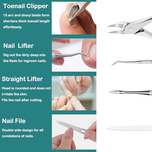 Ingrown Toenail Removal Kit, Pedicure Tools Kit Professional Knife Set Stainless Steel Ingrown Toenail Tool Foot Care Tools Nail Cuticle Remover (7 Pcs Set)