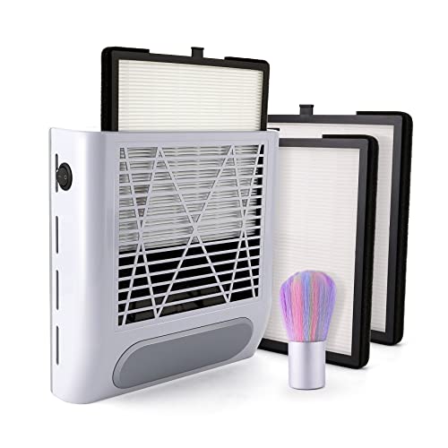 Nail Dust Collector with 2 Reusable Filters & Brush, Powerful 80W Dust Collector Nail Tech for Profesional Beginner Acrylic Nail Polishing, Vacuum Fan Dust Suction Machine for Salon & Home