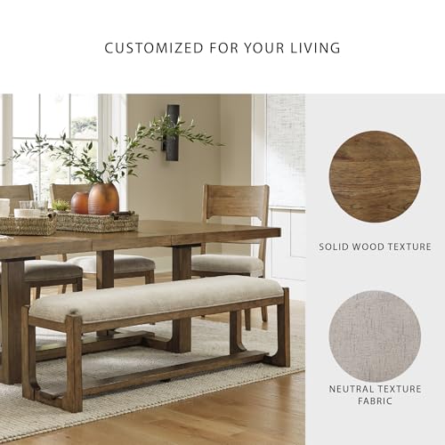 Signature Design by Ashley Cabalynn Farmhouse Upholstered 63" Dining Bench, Beige & Light Brown
