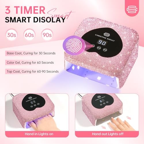 UV Nail Lamp, CHRISTINE SHELLY UV Light for Gel Nails, 48W Plug-in Mini Diamond Nail Lamp Nail Dryer with Touch Control Auto Sensor and 3 Timer Settings Nail Light Curing Lamp, Home