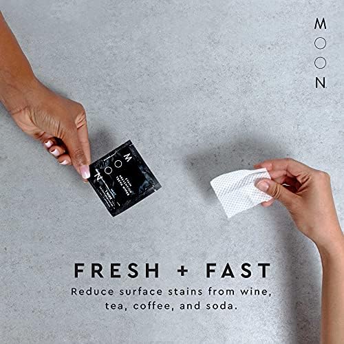 MOON Teeth Stain Remover Wipes - Combat Surface Stains from Coffee, Wine & Soda - Single-Use Teeth Wipes for On-The-Go Cleaning - Vegan & Breath-Freshening (10 Count)
