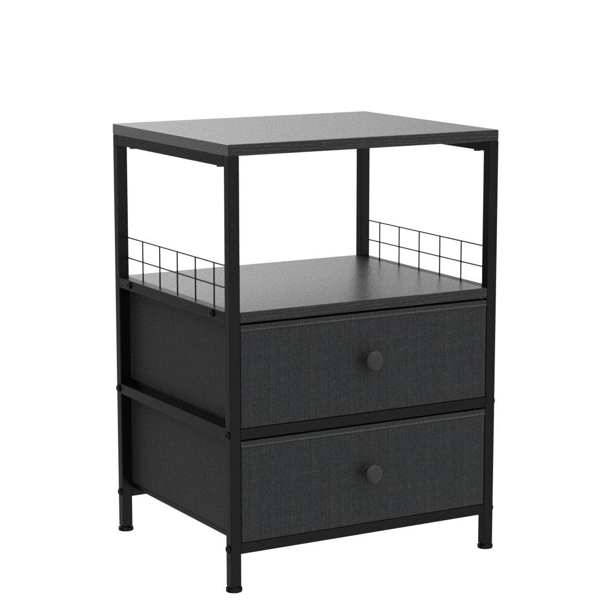 Nightstand Set of 2, 17.8"W Bedside Table with Fabric Drawers and Open Wood Shelf Storage, Safety Netting on Both Sides of Bedside Table,Night Stand for Bedroom,Closet, Hallway, Dorm,Black and Gray