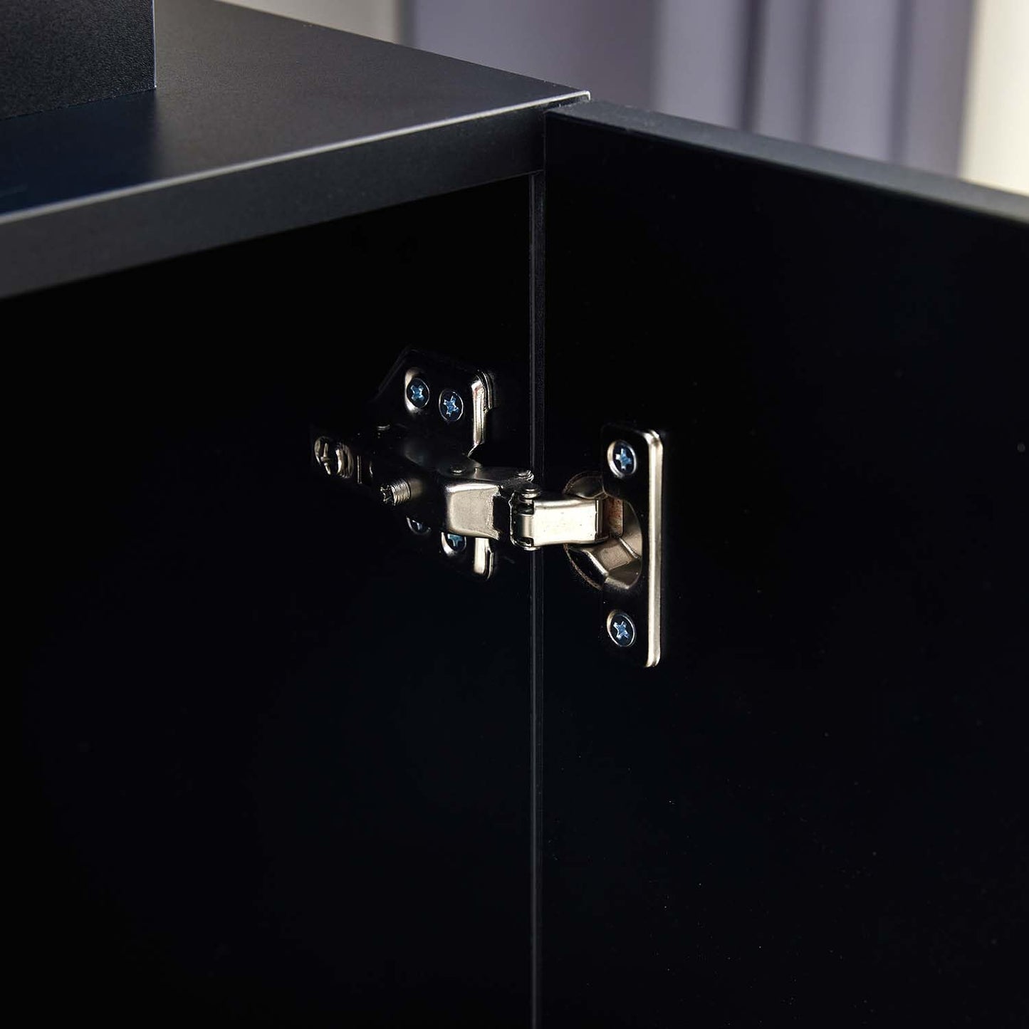 Black Nightstands with Set of 2, LED End Table Set with One Storage Cabinet, Modern Bedside Table with Door for Bedroom