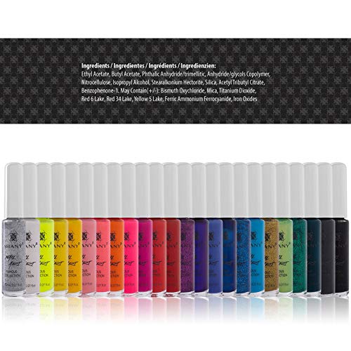SHANY Nail Art Set Nail Polish - Glitter, Metallic, Pearls, Neon and Matte Nail Polish Nail Art Drawing Decoration Set With Built-in Thin Nail Art Brush - 24 Famous Colors Nail Polish Bulk