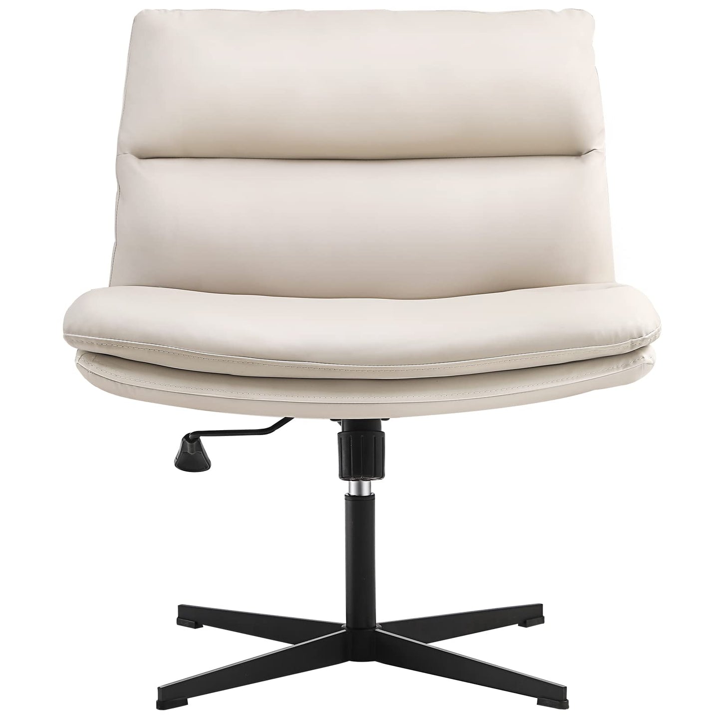 EMIAH Armless Office Desk Chair No Wheels PU-Padded Vanity Mid-Back Ergonomic Home Computer Comfortable Adjustable Swivel Task Chair with Thickened Cushion