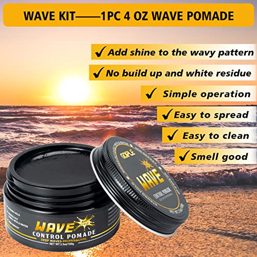 Wave Pomade for Men Strong Hold Easy Wash 360 Wave Training Hair Cream, Waves Grease for Men Promotes Layered Waves, Moisture, Control and Silky Shine Pomade Brushe Silky Durag Cap Set