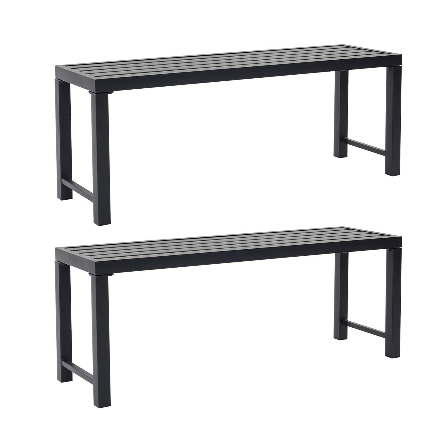 Stabrech Black Outdoor Backless Bench for Garden, Set of 2, Metal Outdoor Bench Weatherproof, Patio Benches for Outdoors, Benches Seat for Backyard, Porch