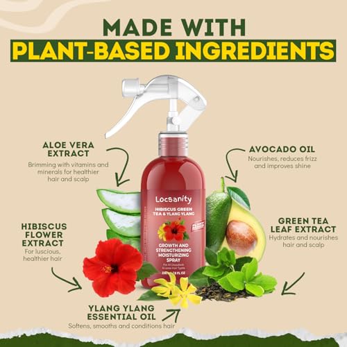 Locsanity Hibiscus Green Tea Hair Growth Spray for Dreadlocks and Loose Hairstyles Hair Care Treatment – Loc Moisturizer for Thicker, Fuller, Longer Hair (8oz)
