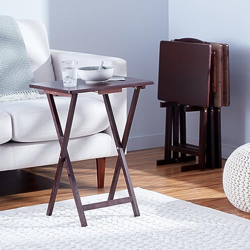 Amazon Basics Classic Foldable TV Dinner Tray Table with Storage Rack, 14.6 L x 19 W x 26 H inch, Espresso, 4-Pack