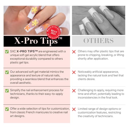 SXC Cosmetics French Tip Press On Nails - Skin Tone Nude and Color Series, Medium Square X-Pro Tips Starter Kit ST117KIT