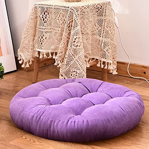 HIGOGOGO Round Solid Floor Pillow, Tufted Meditation Pillow for Seating on Floor Thick Seat Cushion Meditation Cushion for Yoga Living Room Sofa Balcony Outdoor, Purple, 22x22 Inch