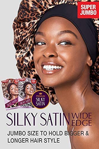 Red by Kiss Reversible Silky Satin Hair Cap Hair Bonnet with Wide Edge Double Wear Cap, Super Jumbo (Zebra)