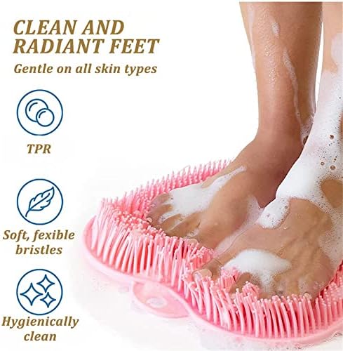 Shower Foot and Back Scrubber Massage Pad, Wall-Mounted Back Scrubber with Non-Slip Suction Cups, Bathroom Shower Foot Scrubber Mat Exfoliating Bath for Women and Men (Blue)