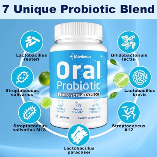 Oral Probiotics for Mouth Bad Breath for Adults 11 Billion CFU, Best Breath Oral Dental Probiotics for Teeth & Gums, Dry Mouth, Gum Restore, Fresh Breath, Chronic Halitosis & Gut Health, 60 Lozenges