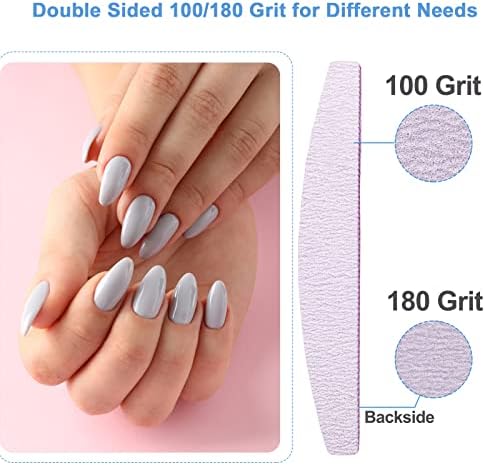 Nail Files (100 Pcs), 100/180 Grit Nail File Emery Board Bulk for Acrylic Nails and Natural Nails, Limas para Unas Acrilicas Profesional Pack Filers for Gel Nail Double Sided Manicure Curved Gray