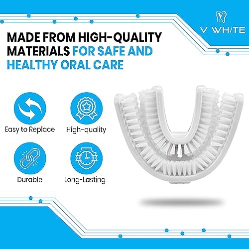 V-White U-Shaped Replacement Head for Ultrasonic Toothbrush - New Improved Design, 75% Faster, Effective Whole Mouth Deep Clean & Massage, Thinner Soft Food Grade Silicone Bristles - Adult (1-Pack)…