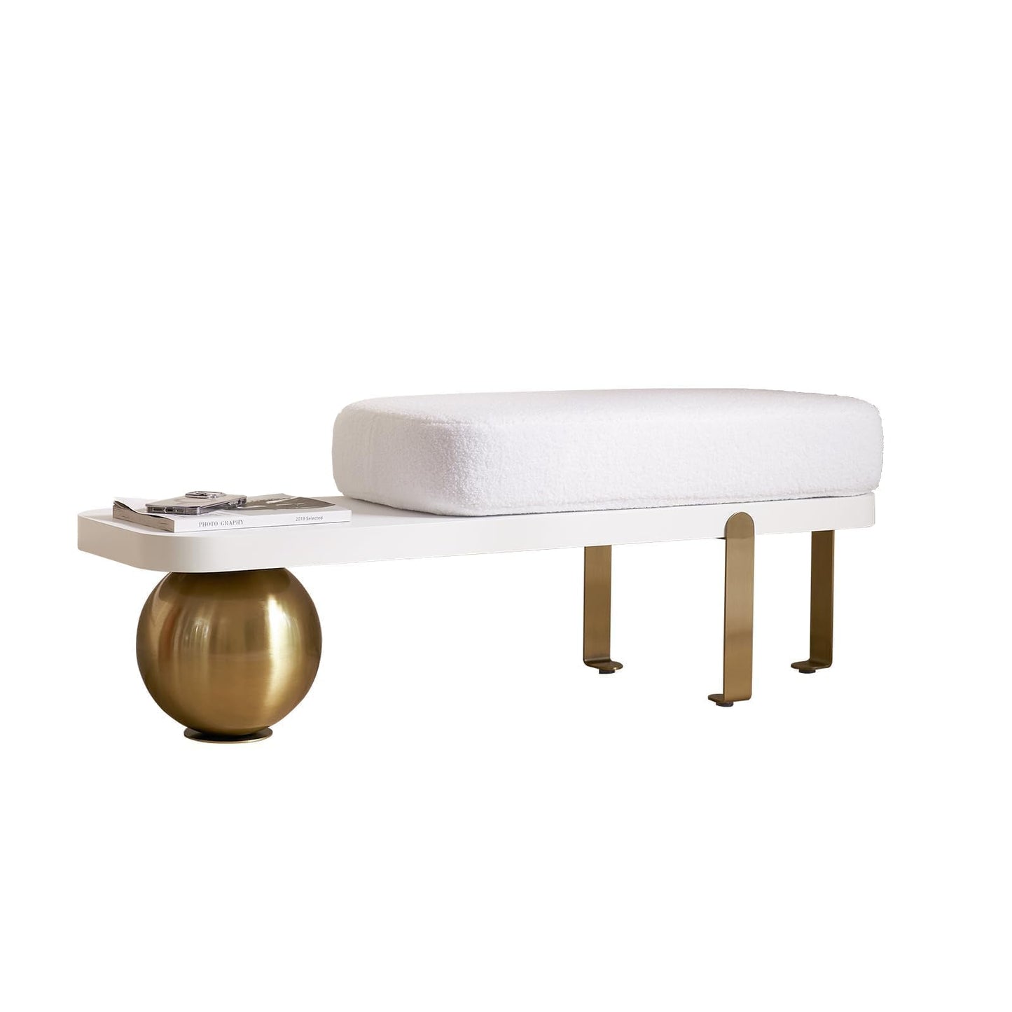 homary Entryway Bench, Wooden Bench Boucle Upholstered Bench with Abstract Metal Leg for Entryway/Bedroom/Living Room - 47.2" L x 13.8" W x 16.5" H White