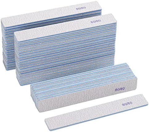 50 Count Rectangle Nail Files for Acrylic Nails, 80 Grit Coarse Nail File Reusable Emery Boards Manicure Tools