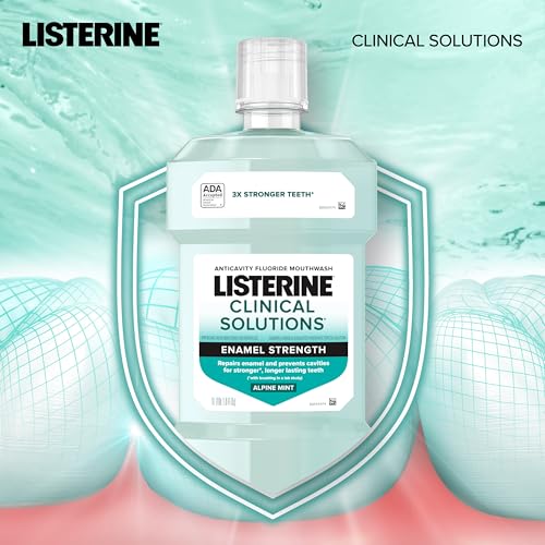 Listerine Clinical Solutions Enamel Strength Mint Oral Rinse, Daily Anticavity Fluoride Mouthwash to Repair Tooth Enamel & Prevent Cavities for Stronger* Teeth, Alpine Mint, 1 L