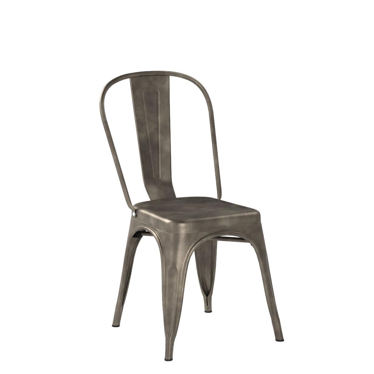 Furmax Metal Dining Chair Indoor Outdoor Use Stackable Classic Trattoria Chair Chic Dining Bistro Cafe Side Metal Chairs Set of 4 (Gun)
