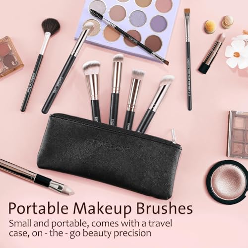 ENERGY Makeup Brush Set - 8PCS Professional Makeup Brushes for Foundation, Concealer, Eyeshadow, Blending, Contour, Powder, Eyeliner, Vegan Synthetic Fiber, Portable Travel Kit with Case (Black)