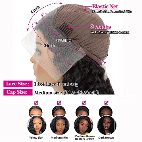 Deep Wave Lace Front Wigs Human Hair 13x4 HD Transparent Lace Frontal Curly Wigs for Women 180% Density Glueless Wigs Human Hair Pre Plucked with Baby Hair Natural Color (26 Inch)