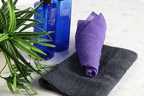 Extra Rough, Exfoliating Washcloth [Made in Japan] Exfoliating Towel Special Texture Makes Fluffy Foam Lather, Back Scrubber, Dead Skin Cell Remover [Loofah for Women and Men] (Black)