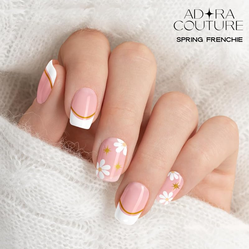 Semi Cured Gel Nail Strips with 20 Pieces, Salon Quality Nail Wraps for Women, Petal French UV Gel Nail Stickers, UV Light Required, Spring Frenchie