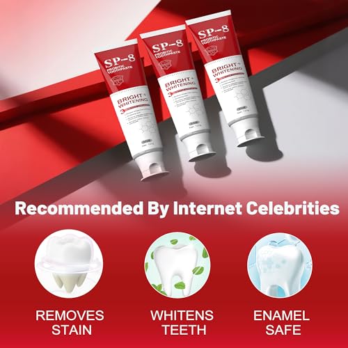 SP- 8 Probiotic Whitening Toothpaste for Teeth Whitening/Brightening & Fresh Breath, 8 Probiotics Formula for Gum Health, Fluoride-Free, Minty Fresh Flavor,4.23oz (2 Tubes)
