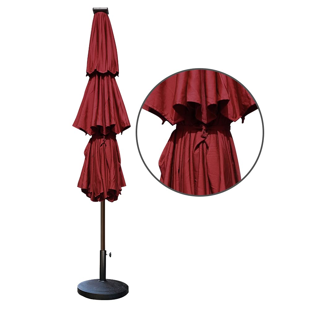 EliteShade USA 10-Year-Non-Fading Solar 9ft 3 Tiers Market Umbrella with 80 LED Lights Patio Umbrellas Outdoor Table with Ventilation,Burgundy