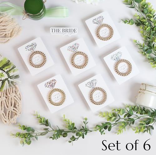 Set of 6 Bridesmaid Gifts Spiral Hair Ties on a Proposal Card - Phone Cord Hair Tie for Bridal Shower, Bachelorette Party Favors, Maid of Honor and Bridesmaid Proposal Gift (Gold)