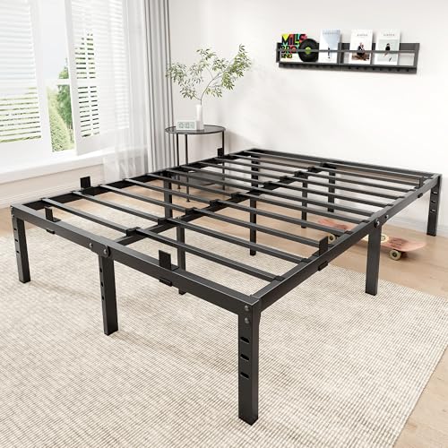 BedsPick 14 Inch Queen Bed Frame, Metal Platform Bed Frame Queen Size, Heavy Duty Sturdy Mattress Foundation, Mattress Anti-Slip, Easy Assembly, Noise Free, No Box Spring Needed, Black