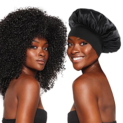 KEPUWAY 10 Pcs Bonnet, Superior Satin Bonnet with Elastic Wide Band, Silk Hair Bonnet for Sleeping Women Men curly Dreadlock Braid Hair (Multicolor Share Pack)