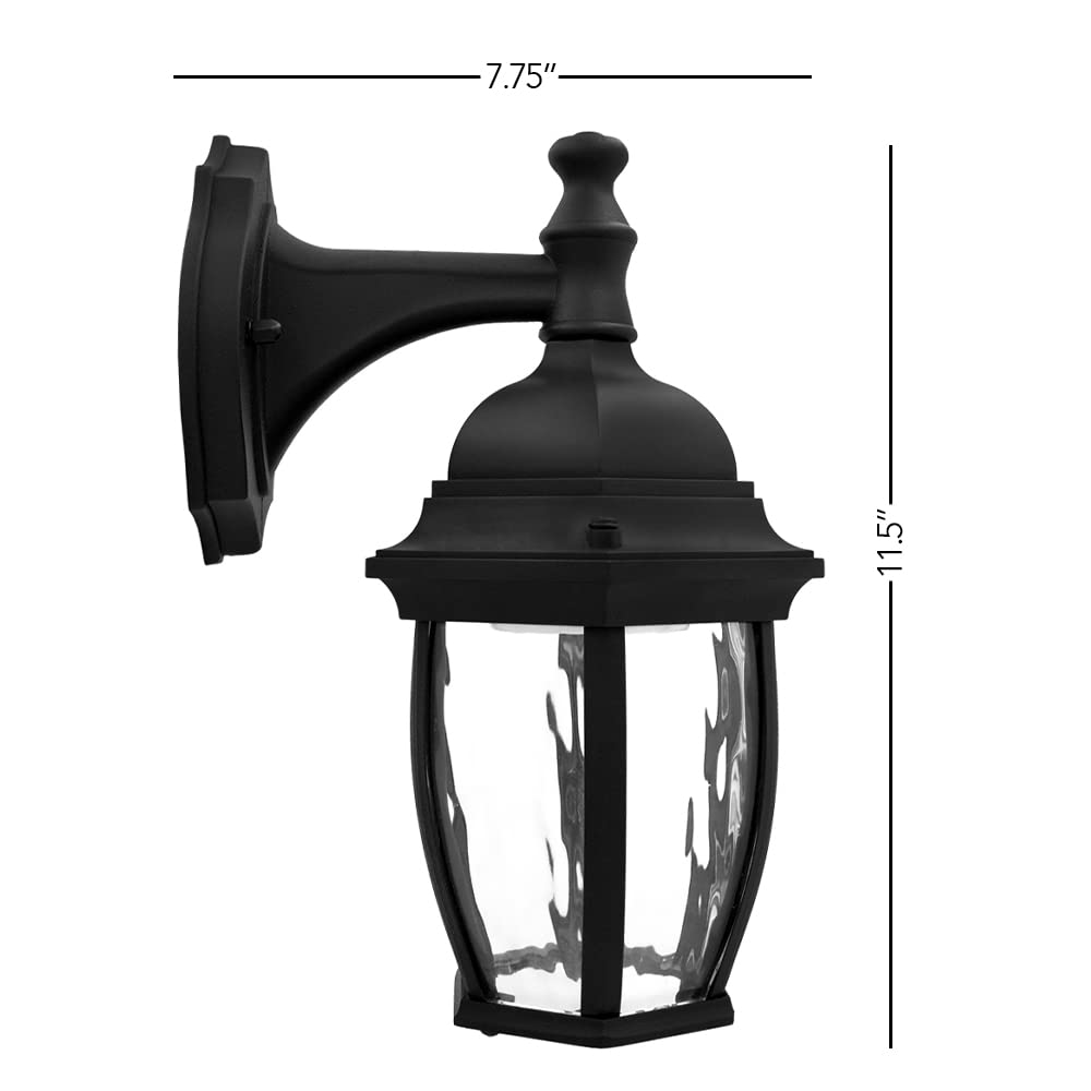Maxxima Luvoni Smart WiFi LED Outdoor Wall Light, Black w/Clear Water Glass, App Controlled Porch Lantern, 850 Lumens, CCT 2700K - 6500K, Dimmable, Works with Google Home/Alexa
