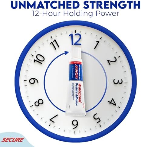 Secure Waterproof Denture Adhesive - Zinc Free - Extra Strong 12 Hour Hold - 1.4 oz (Pack of 2)