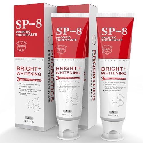 SP- 8 Probiotic Whitening Toothpaste for Teeth Whitening/Brightening & Fresh Breath, 8 Probiotics Formula for Gum Health, Fluoride-Free, Minty Fresh Flavor,4.23oz (2 Tubes)
