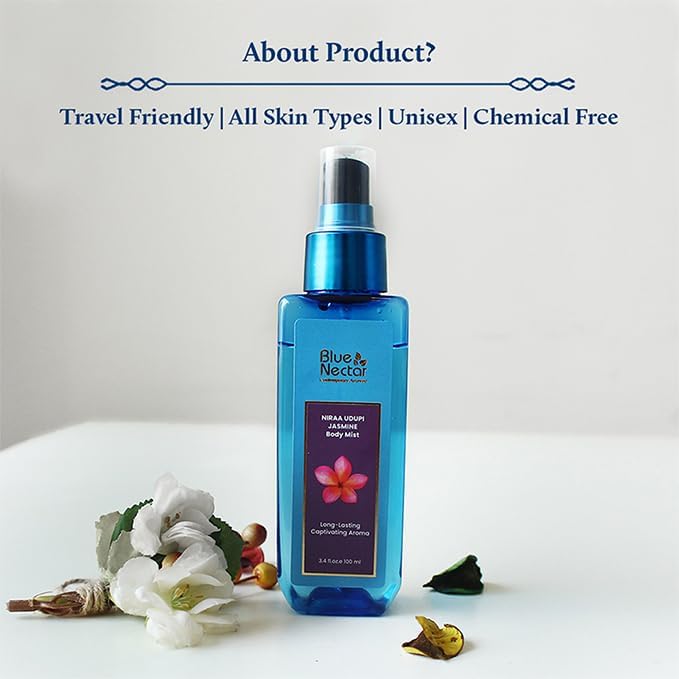 Blue Nectar Niraa Udupi Jasmine Body Mist for Long-Lasting Freshness and Relaxation (3.38 fl oz)