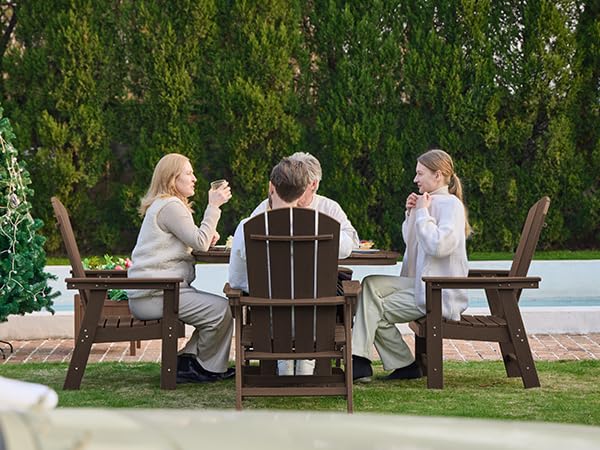 SERWALL Outdoor Adirondack Dining Chair Set of 2, All Weather HDPE Patio Chairs, Brown