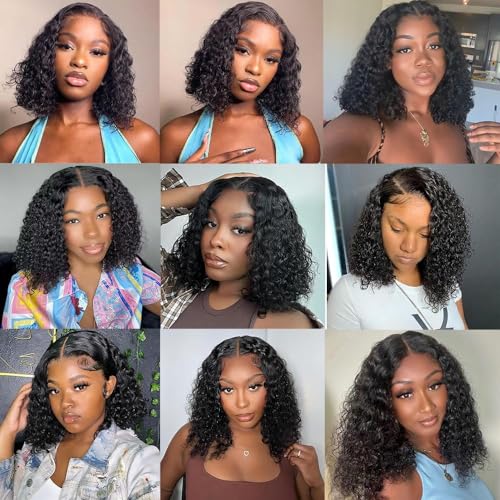 Wear and Go Glueless Wigs Human Hair Pre Plucked Pre Cut Deep Wave Curly Bob Wig Human Hair Lace Front Wigs for Black Women 4x4 Lace Closure Human Hair Bob Wigs Glueless 10 Inch