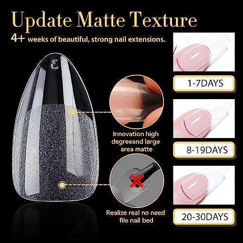 UNA GELLA Short Almond Gel Nail Tips, 600 Pcs Pre-Filed Short Nail Tips Almond Shape Half Matte Press On Nails 12 Sizes Full Cover Clear Fake Nails for Extension Home DIY Salon with Box