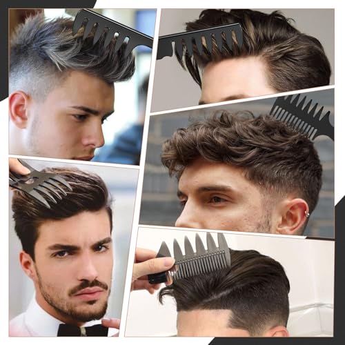 Hair Brush for Men, DUAIU 7Pcs Combs for Men, Hair Styling Comb Set with Vent Hair Brush, Quiff Round Hair Brush, Wide Tooth Comb, Texture Comb for Blow Drying, Detangling, Grooming, Hairdressing
