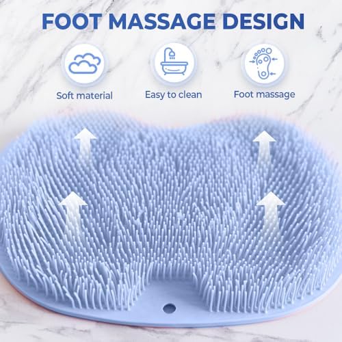 Shower Foot Back Scrubber Massage Pad, 2025 Shower Foot Scrubber Mat with Non-Slip Suction Cups Wall Mounted Slip Suctions Cups for Use in Cleaner Men and Women Foot Back Cleaning Pad (Gray)