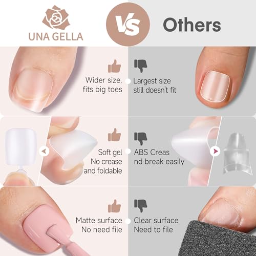 UNA GELLA Toe Nail Tips Full Cover, 216 Pcs Square Round Toe Nail Press Ons Clear Pre-shape Gel Toe Nail Tips Double Matte Acrylic Fake Toenails Extensions DIY Home Nail Salon for Women, 15 Sizes