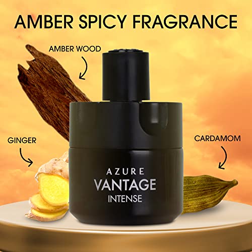 NovoGlow Azure Vantage Intense Eau De Parfum Spray - Long Lasting Warm & Masculine Fragrance - 100ml - Includes Carrying Pouch - Gift for All Men & Occasions