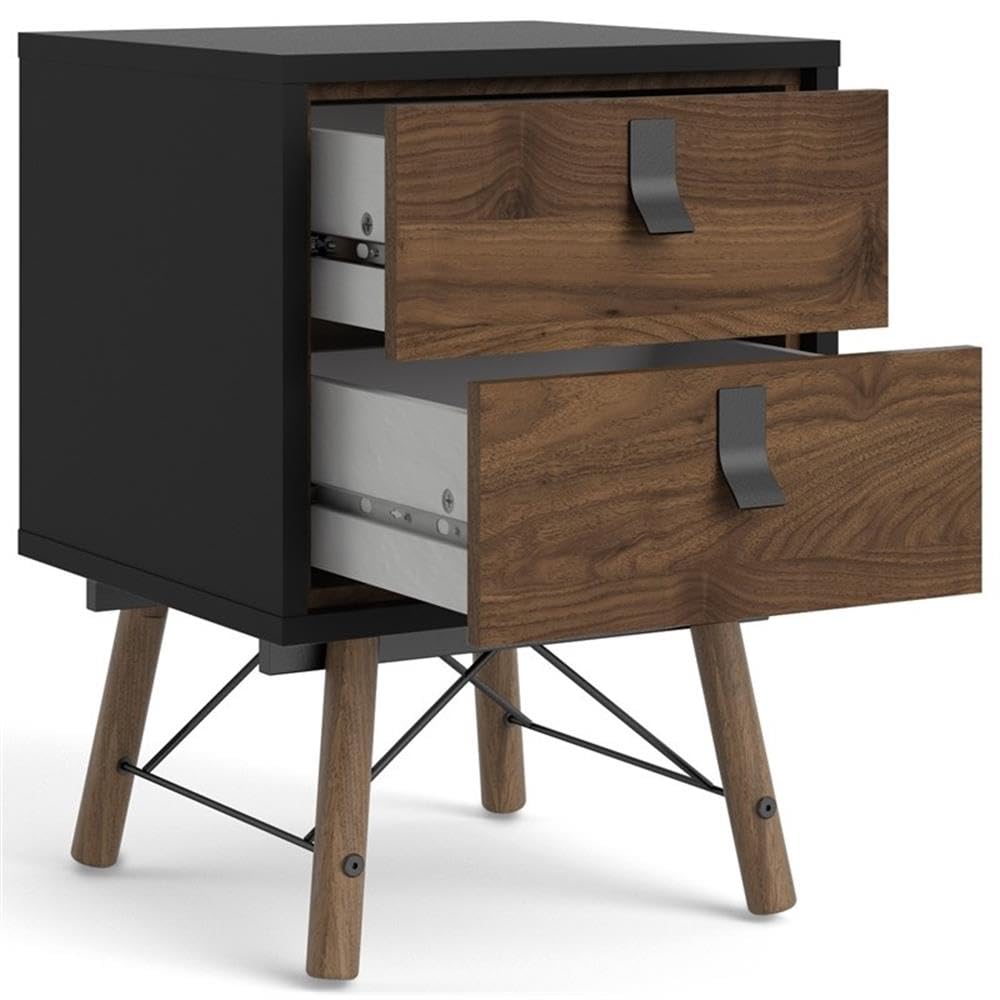 Tvilum Ry 2 Drawer Nightstand, Black Matte and Walnut