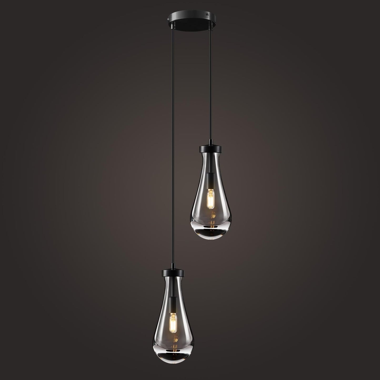 Raindrop Pendant Lights Kitchen Island: Modern Black Teardrop Hanging Light for Bathroom - 2 Lights Crystal Pendants Light over Dining Table - Brass matte lamps Fixture for Bedroom Bulbs Included