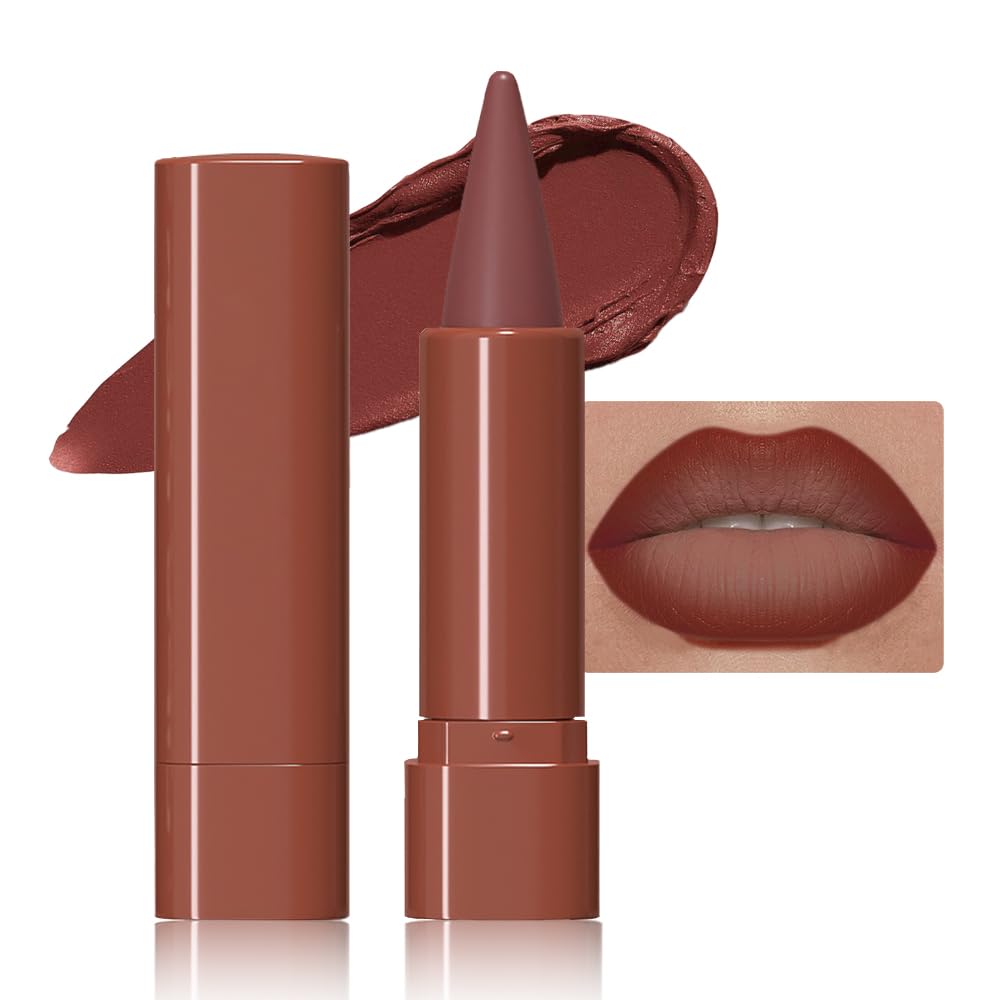 2-in-1 Gradient Lip Liner and Lipstick Lip Combo Set, Matte Lipstick Crayon Lip Liner pencil, High Pigmented Long Lasting Waterproof Smudge Proof Lip Liner (03#Reddish Brown, 1 Count (Pack of 1))