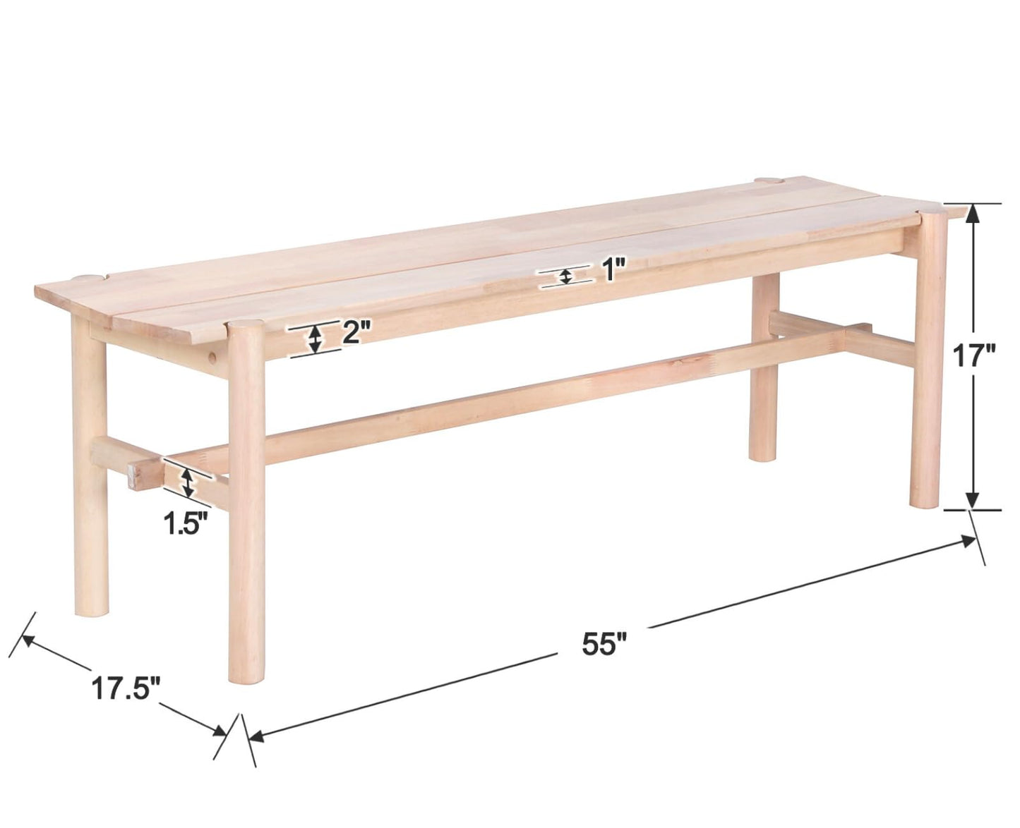 CIMOTA Solid Wood Bench, 55" Long Farmhouse Entryway Bench for Hallway, Dining Living Room, Kitchen Table, Bedroom, Entry Way Benches Seat for Indoor/Outdoor Use, Natural