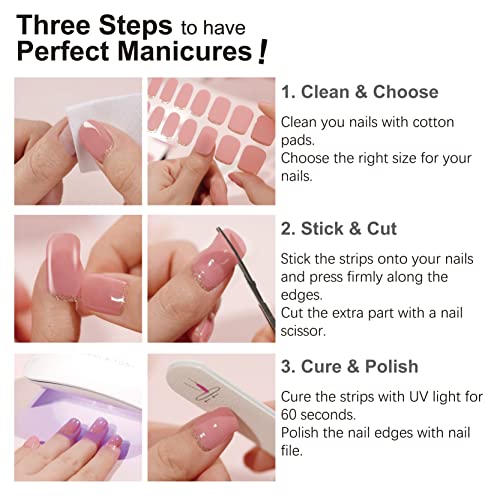 DANNI & TONI Semi Cured Gel Nail Strips Classic French (Crystal Frost) Sheer French Gel Nail Stickers with White Tips Glossy Nail Polish Wraps 28 Stickers