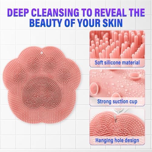 Shower Foot Scrubber Mat with Non-Slip Suction Cups, Shower Foot and Back Scrubber Mat, Upgrade Wall Mounted Foot Back Cleaning Pad Back Washer, Exfoliating Bath Wash Silicone Pad (Grey)